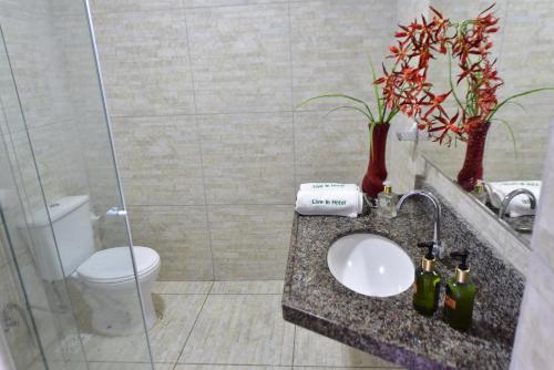 a bathroom with a sink and a toilet at LIVE IN FORTALEZA HOTEL in Fortaleza