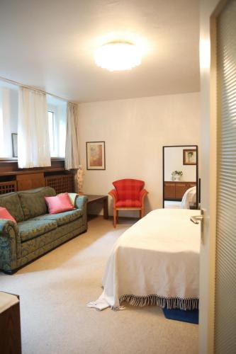 a living room with a bed and a couch at Apartment Centrum im Grünen in Nuremberg