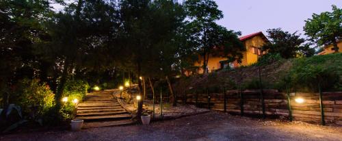 a set of stairs with lights in front of a house at Hotel La Parada del Compte in Torre del Compte