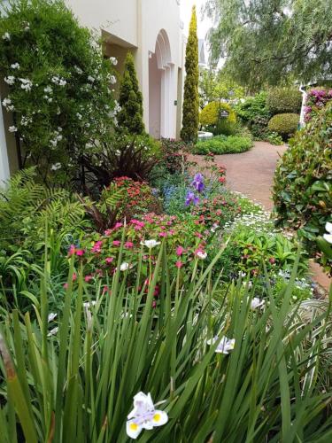 a garden with flowers and a walk way at Lemon Tree Lane in Port Elizabeth
