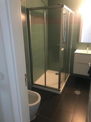 La salle de bains est pourvue d'une douche, de toilettes et d'un lavabo. dans l'établissement Quinta Casa do Retiro, à Penalva do Castelo