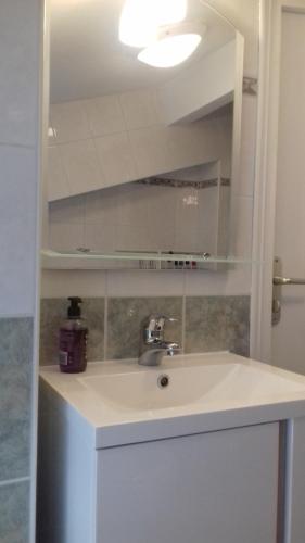 bagno con lavandino e specchio di Le Petit Séguret a Le Puy en Velay
