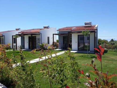 a house with a green yard in front of it at Hill Sun Luxury Suites in Nea Iraklia