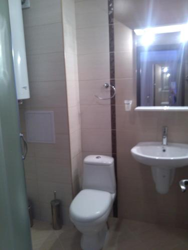 a bathroom with a toilet and a sink at Villa Lazuren Bryag 2 in Chernomorets
