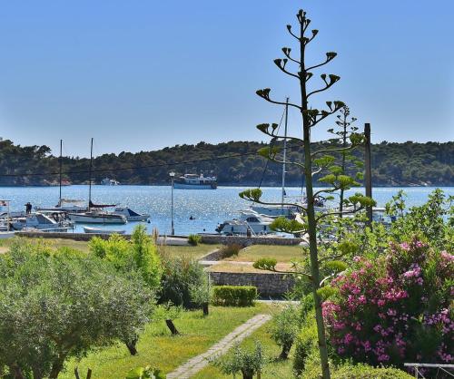 a view of a harbor with boats in the water at Guest House Sandra in Rab