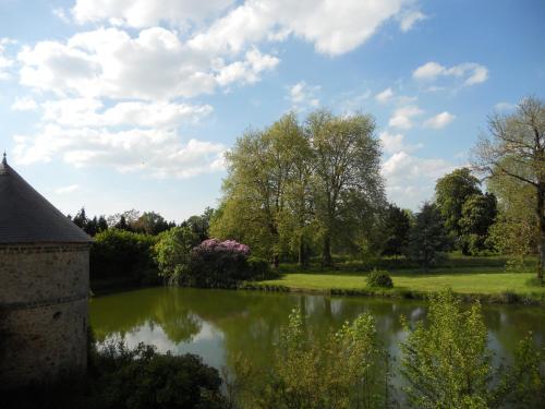 a view of a pond in a park at Le Logis d'Equilly in Équilly