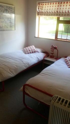 a bedroom with two beds and a window at Lagoon Edge in Hermanus