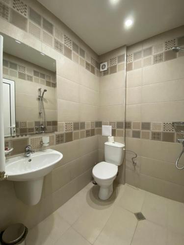 a bathroom with a toilet and a sink at Edelweiss Central Hotel in Bansko
