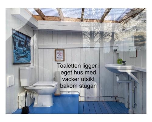 a bathroom with a toilet and a sink at Torpet Längtan in Ullared
