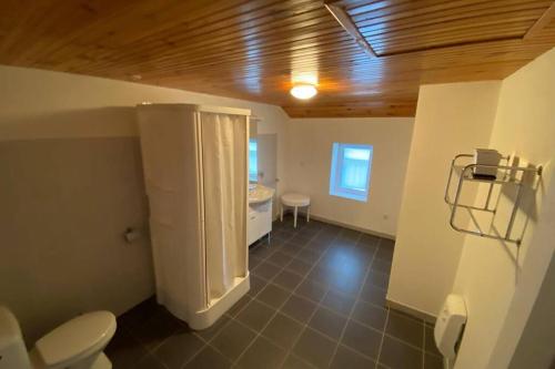 a bathroom with a toilet and a sink at Gîte du Clos Basté in Moncaup