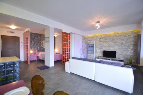 a living room with a couch and a television at Villa Concha-Apartamenty Bryza-Parking in Świnoujście