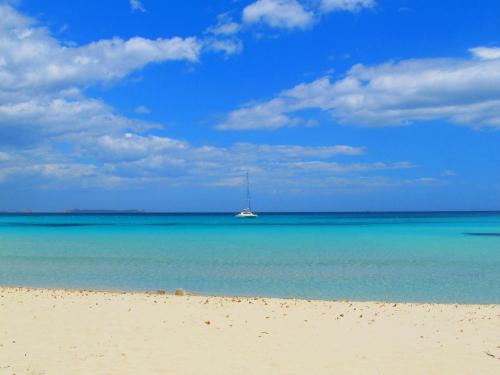a sail boat in the water on a beach at La Striscia Larga in San Pasquale