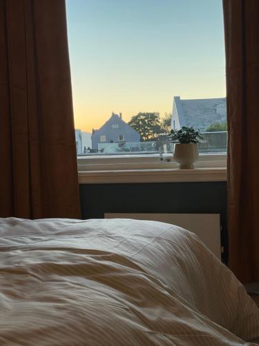una camera con letto e finestra con vista di City Center Apartment ad Ålesund
