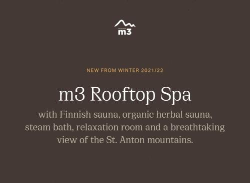 a sign that reads roof top spa with finishennaenna organic herbal at m3Hotel in Sankt Anton am Arlberg