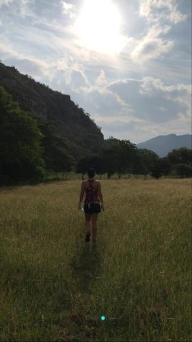 a man walking through a field of grass at Waka Hotel Rural in Honda