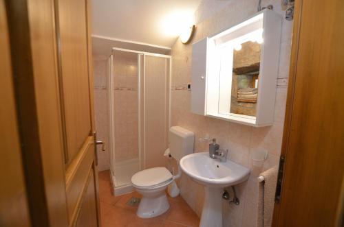 a small bathroom with a toilet and a sink at House Mariano in Baldaši