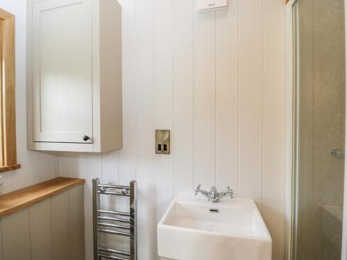 a bathroom with a white sink and a cabinet at Waylands in Faringdon