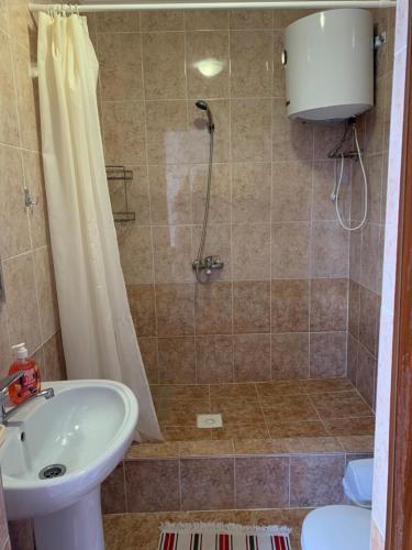 y baño con ducha y lavamanos. en Delfin Murok, en Bosteri