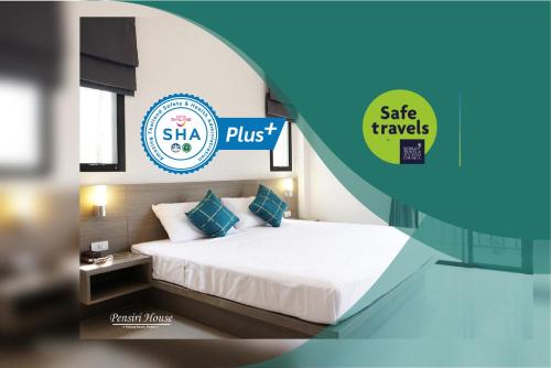 a poster of a bedroom with a bed and a sale tracker at Pensiri House - SHA Extra Plus in Nai Yang Beach