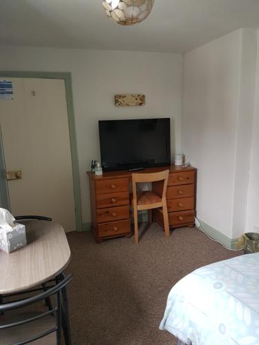 a bedroom with a television and a dresser with a bed at Jolly Sailor in Cawood