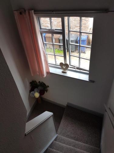 a stairway with a window and a plant next to it at Jolly Sailor in Cawood
