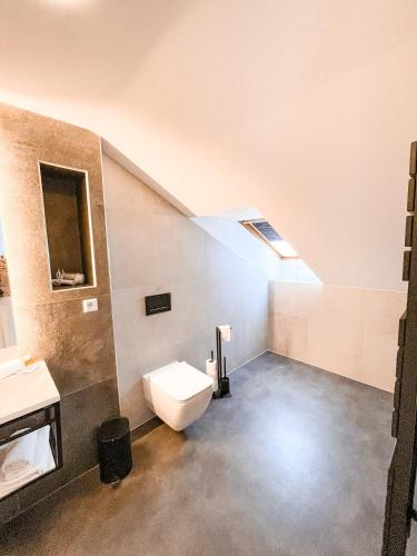 a bathroom with a toilet and a sink at Penzion Jakub in Lanškroun