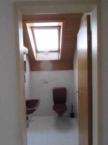 a bathroom with a toilet and a skylight at good bed Niederbipp 13 in Niederbipp