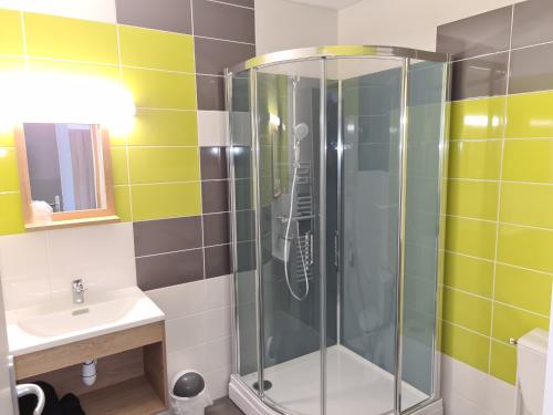 une salle de bain avec douche et lavabo dans l'établissement LE CHAPON BRESSAN, à Branges