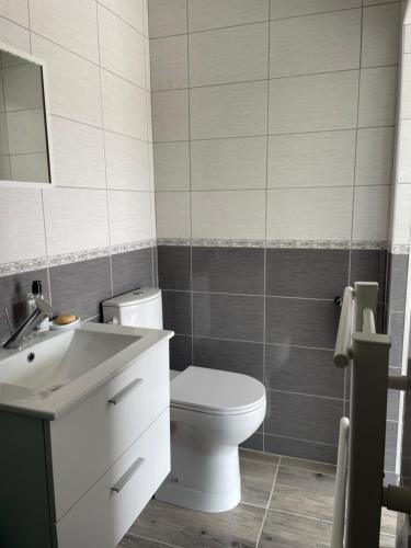 オリヴェにあるStudio indépendant chez l'habitantのバスルーム(白いトイレ、シンク付)