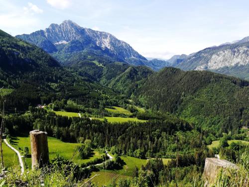 a view of a valley with mountains in the background at Landhaus Seebacher in Spital am Pyhrn