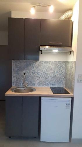 une cuisine avec un évier et un plan de travail dans l'établissement Studio - Marina 4 - 17 allée des Pinons - 2-1, à Saint-Jean-de-Monts