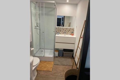 Ένα μπάνιο στο Superbe appartement rénové avec accès direct plage