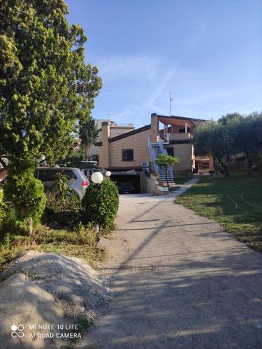 a driveway with a tree and a house at VILLA GIULIANA stanze con bagno interno in Villa a 350 mt spiaggia libera Lido delle Sirene in Anzio