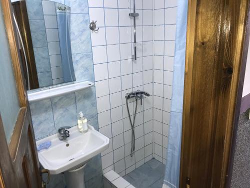 ein Bad mit einem Waschbecken und einer Dusche in der Unterkunft Villa Cristina in Mangalia