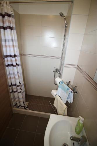 y baño pequeño con lavabo y ducha. en Privatna Soba Gita, en Sumartin