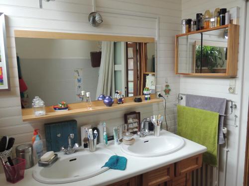 a bathroom with a sink and a mirror at Grande maison avec extension d'architecte à 700m de la plage in Brest
