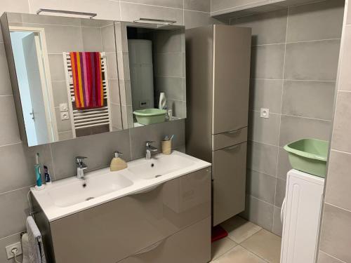 ein Bad mit einem Waschbecken und einem Spiegel in der Unterkunft Diamanti in Saint-Aygulf