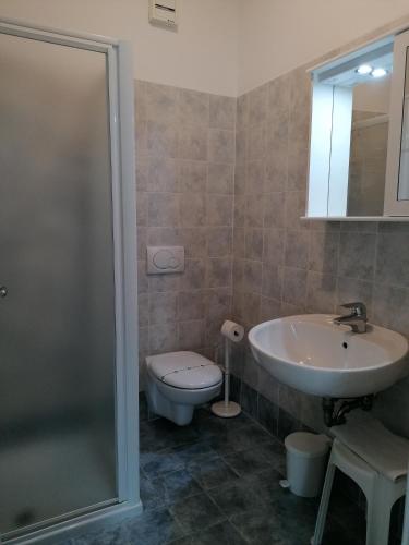 a bathroom with a toilet and a sink at Casa Romani Lake Apartments in Nago-Torbole