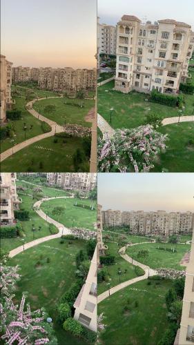 a collage of four pictures of a park with buildings at Executive 2 BedRoom Hotel Apmt Contactless check-in Premium Services and Quality at Madinaty in Madīnat ash Shurūq
