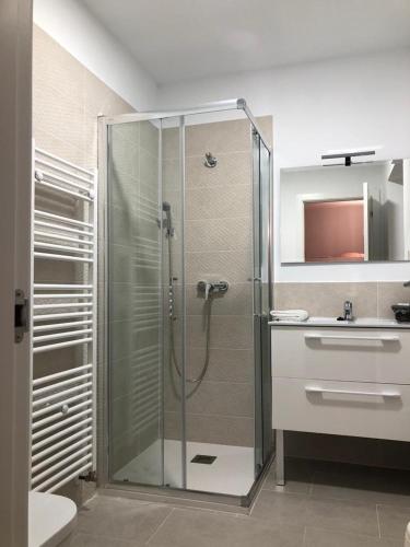 a bathroom with a shower and a sink at Casa Perazancas At 34-49 in Perazancas