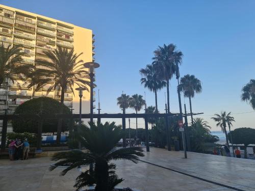 un grupo de palmeras frente a un edificio en Apto en el Centro, junto a la playa, Marbella, en Marbella