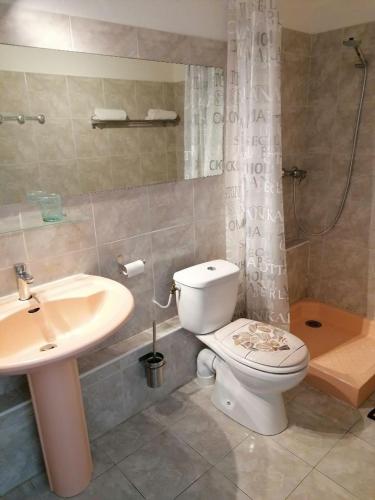 a bathroom with a toilet and a sink and a shower at La Thérésita in Six-Fours-les-Plages