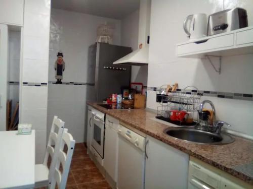 uma cozinha com um lavatório e uma bancada em Las Golondrinas Zaragoza habitación para una persona em Zaragoza
