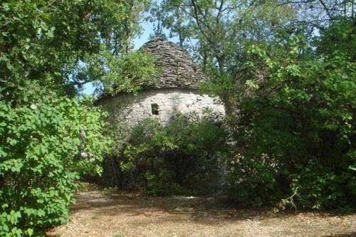 an old stone building surrounded by trees and bushes at location maison à Cajarc 46160 (Lot) in Cajarc
