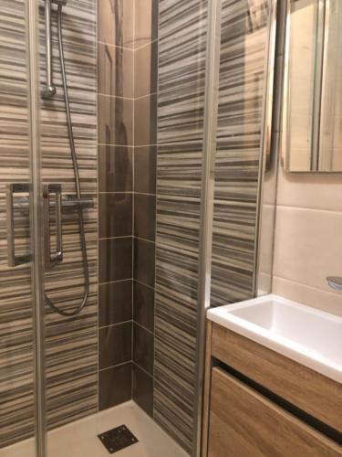 une salle de bain avec douche et lavabo dans l'établissement Le clos Saint Patern, à Vannes