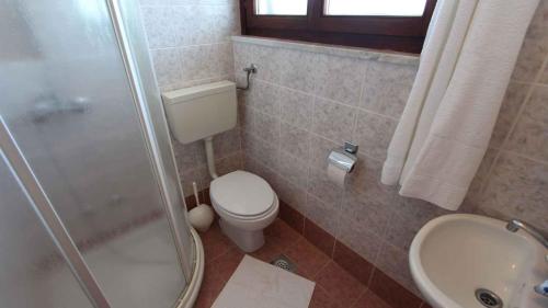 a bathroom with a toilet and a sink and a shower at Apartments Tonica in Malinska