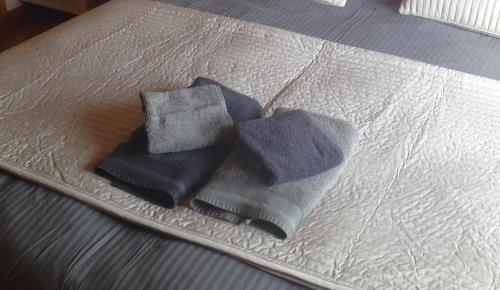 two towels sitting on top of a bed at B&B Bekersveld in Vlezenbeek