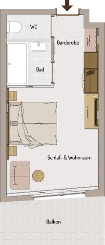 a floor plan of a small room with at Hotel Gundolf in Sankt Leonhard im Pitztal