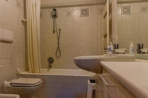 a bathroom with a sink and a toilet and a shower at Bilocale a 1 minuto dalle piste da sci di Bormio in Bormio