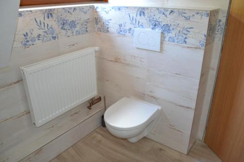 a bathroom with a white toilet in a room at Penzion pod Severákem in Lučany nad Nisou